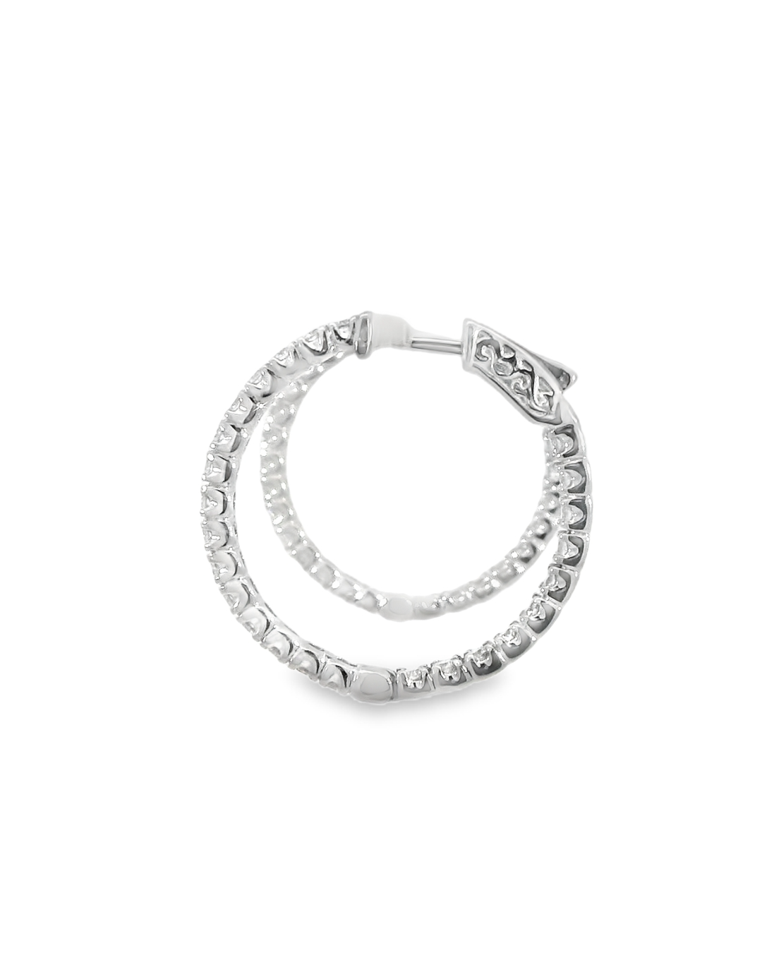 14KW Inside-Outside Diamond Hoop Earrings - 1.50ctw - Left View