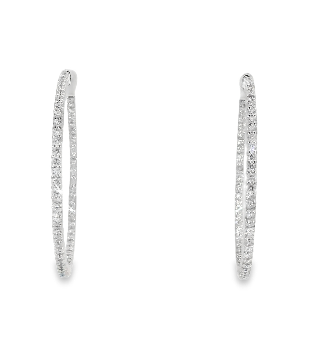 14KW Inside-Outside Diamond Hoop Earrings - 1.70ctw - Front View
