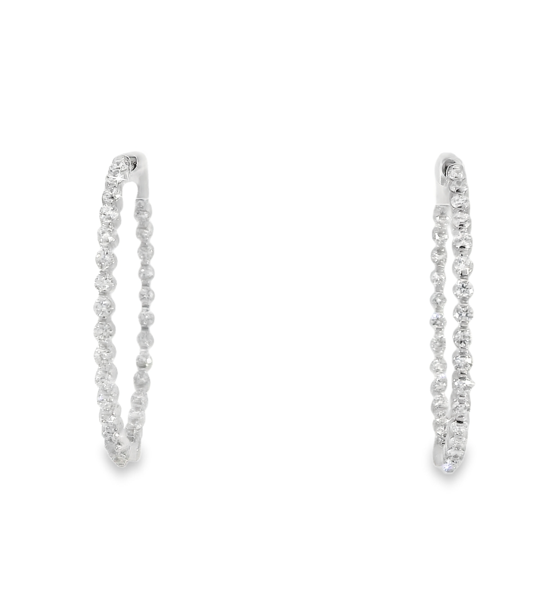 14KW Inside-Outside Diamond Hoop Earrings - 2.19ctw - Front View