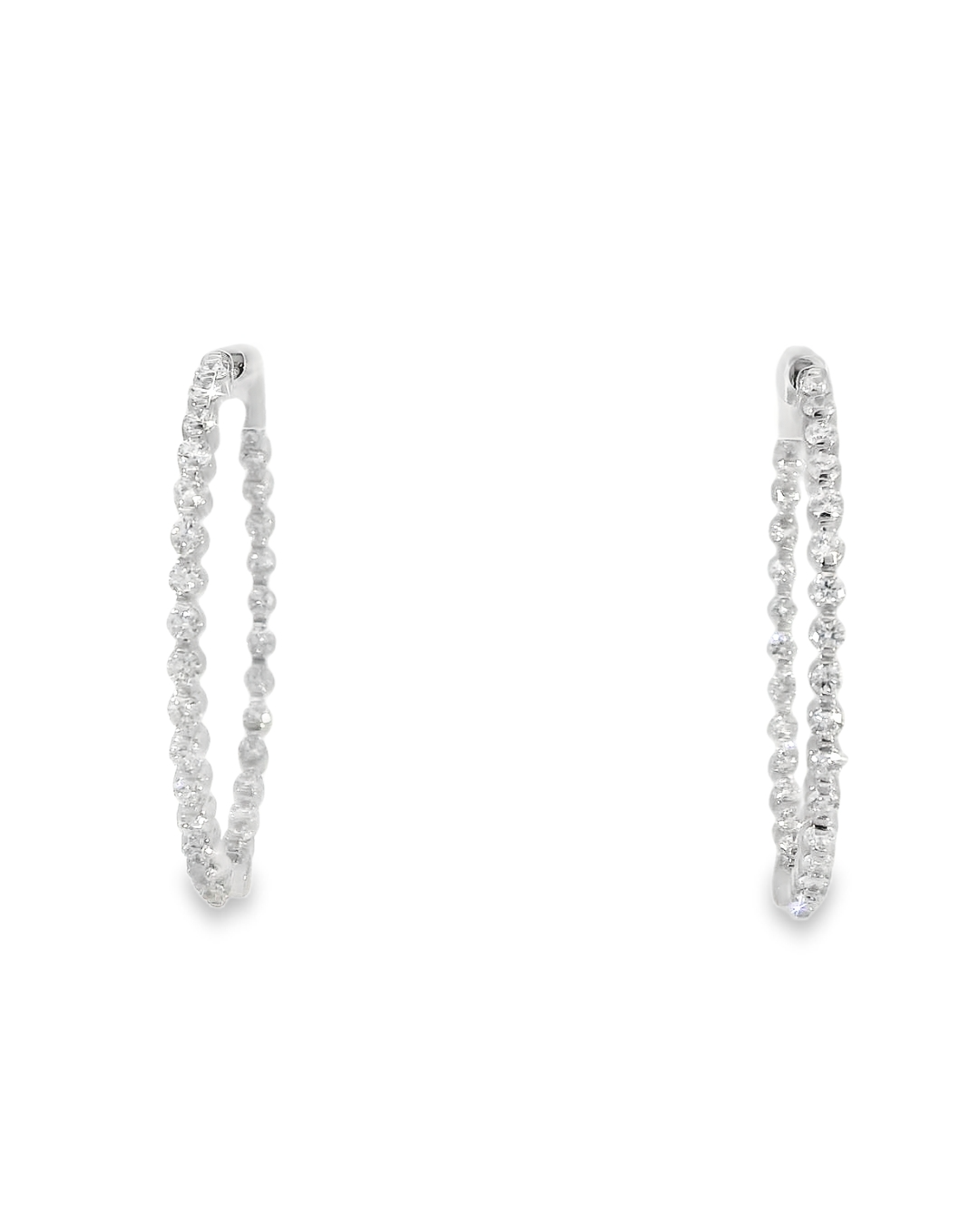 14KW Inside-Outside Diamond Hoop Earrings - 2.19ctw - Front View