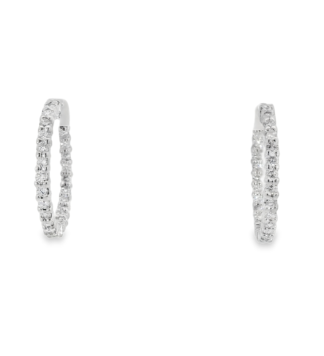 14KW Inside-Outside Diamond Hoop Earrings - 1.50ctw - Front View
