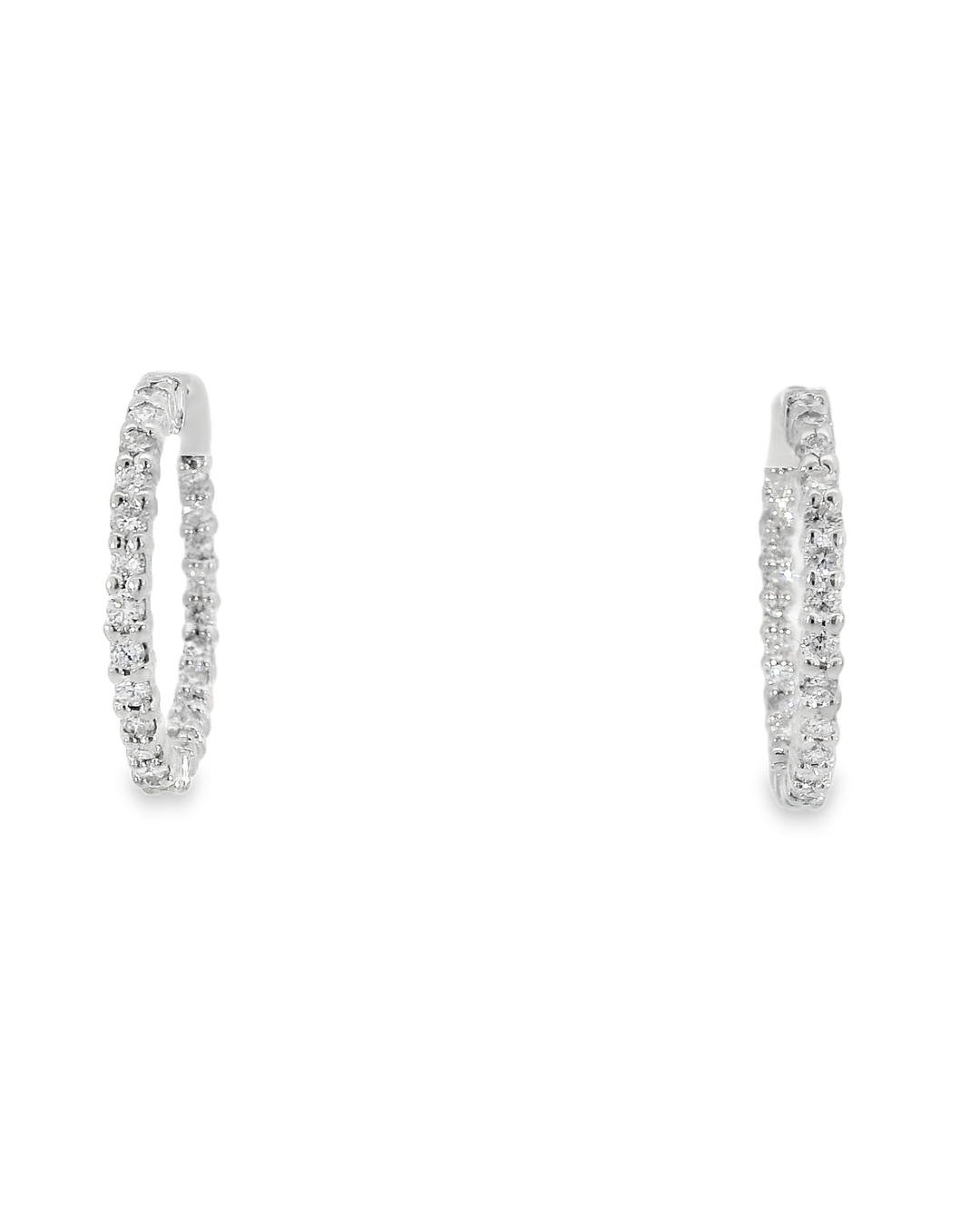 14KW Inside-Outside Diamond Hoop Earrings - 1.50ctw - Front View