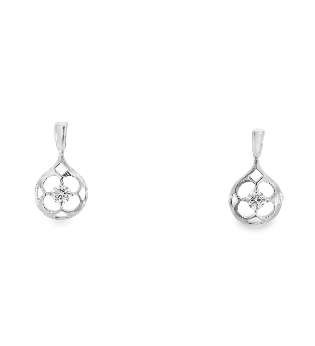 18KW Diamond Clover Earrings - 0.33ctw - Front View