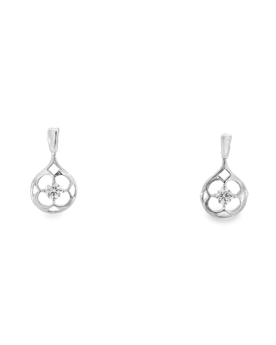 18KW Diamond Clover Earrings - 0.33ctw - Front View