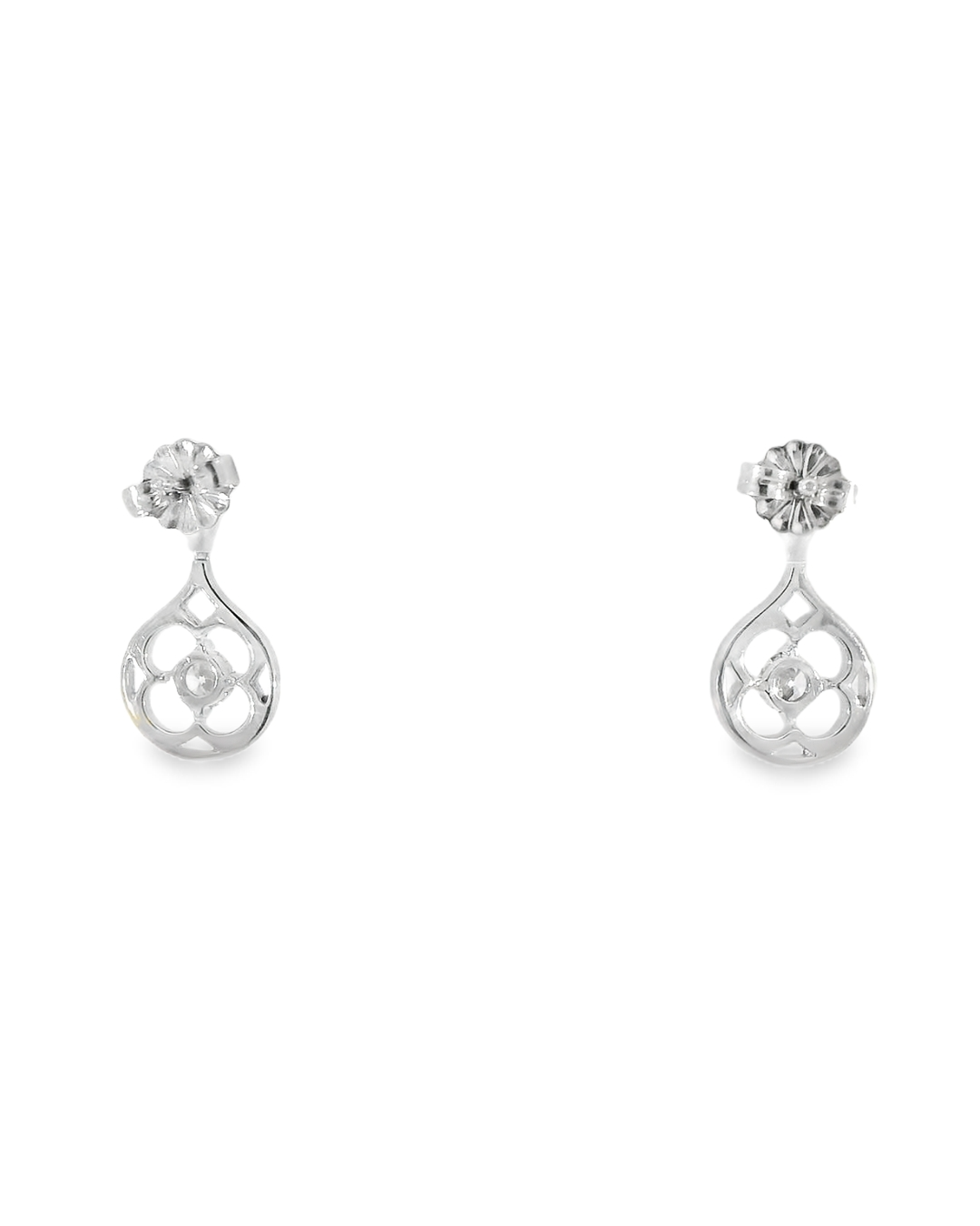 18KW Diamond Clover Earrings - 0.33ctw - Back View