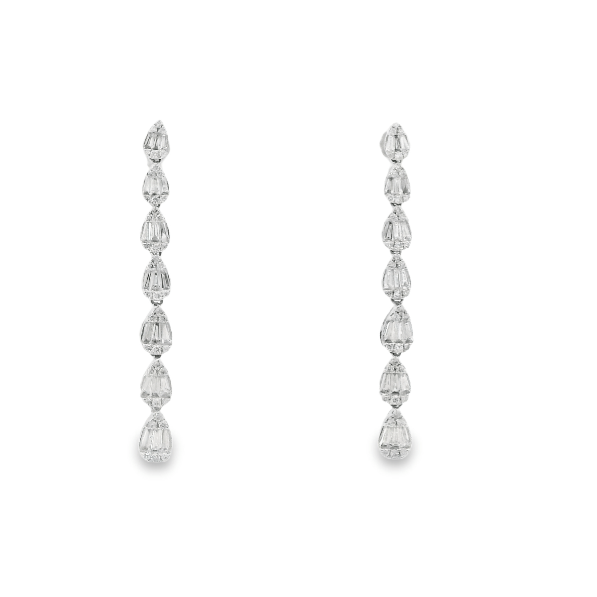 18KW Teardrop Baguette & Round Diamond Dangles 1.81cttw - Diamonds By Rothschild