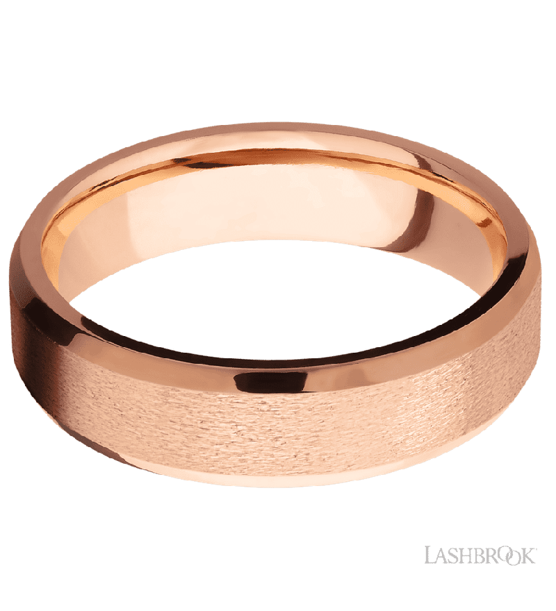 6 mm wide Beveled 14K Rose Gold band.