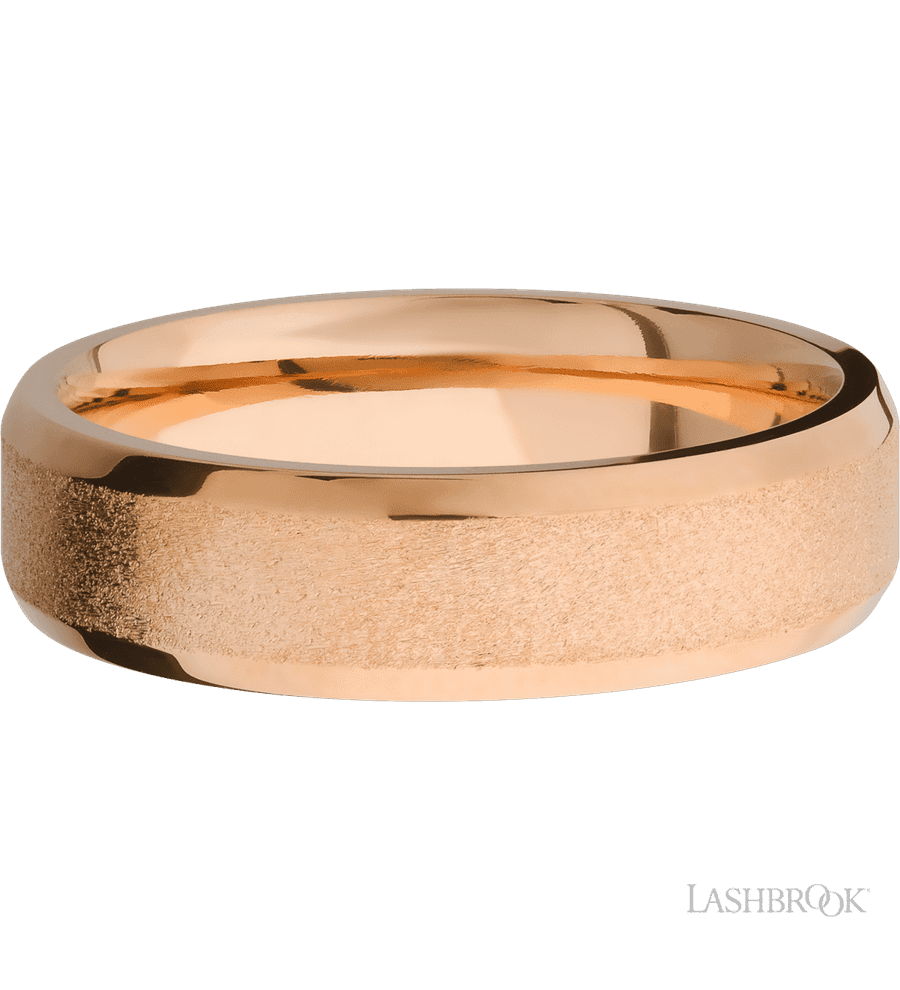 6 mm wide Beveled 14K Rose Gold band.