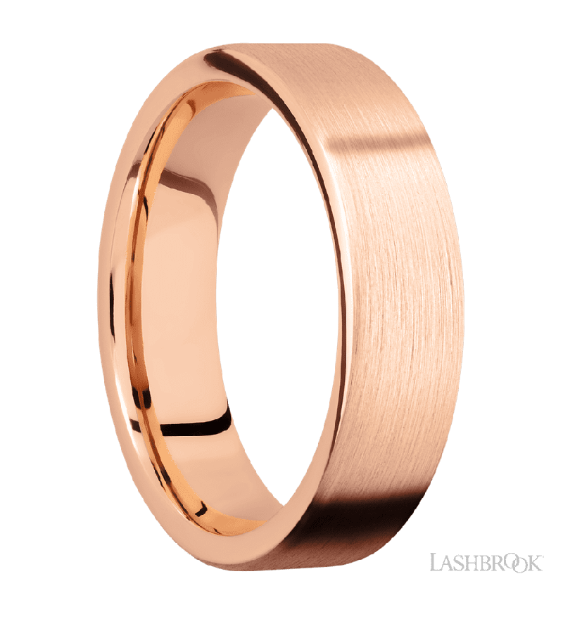 6 mm wide Flat 14K Rose Gold band.