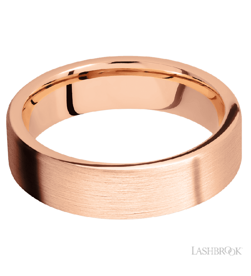 6 mm wide Flat 14K Rose Gold band.