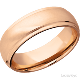 7 mm wide Domed Stepped Down Edges 14K Rose Gold band.