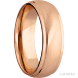 7 mm wide Domed Stepped Down Edges 14K Rose Gold band.