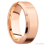 8 mm wide High Bevel Milgrain 14K Rose Gold band.