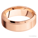 8 mm wide High Bevel Milgrain 14K Rose Gold band.