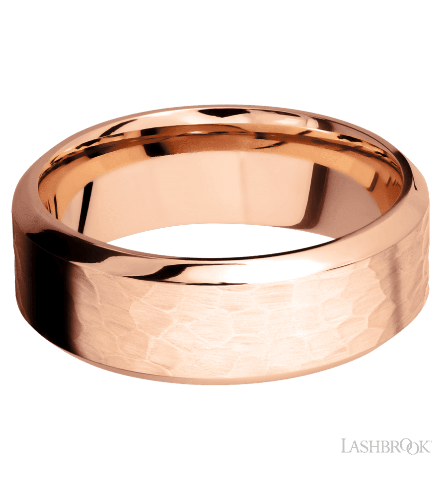 8 mm wide High Bevel 14K Rose Gold band.