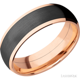 7 mm wide/Domed/14K Rose Gold band with one 5 mm Centered inlay of Zirconium.