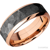 8 mm wide/High Bevel/14K Rose Gold band with one 5 mm Centered inlay of Zirconium.