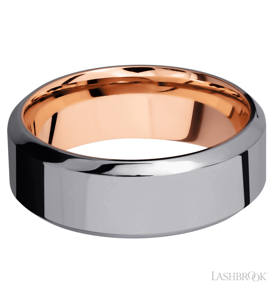 8 mm wide High Bevel Tantalum band featuring a 14K Rose Gold sleeve.
