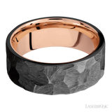 8 mm wide Flat Zirconium band featuring a 14K Rose Gold sleeve.