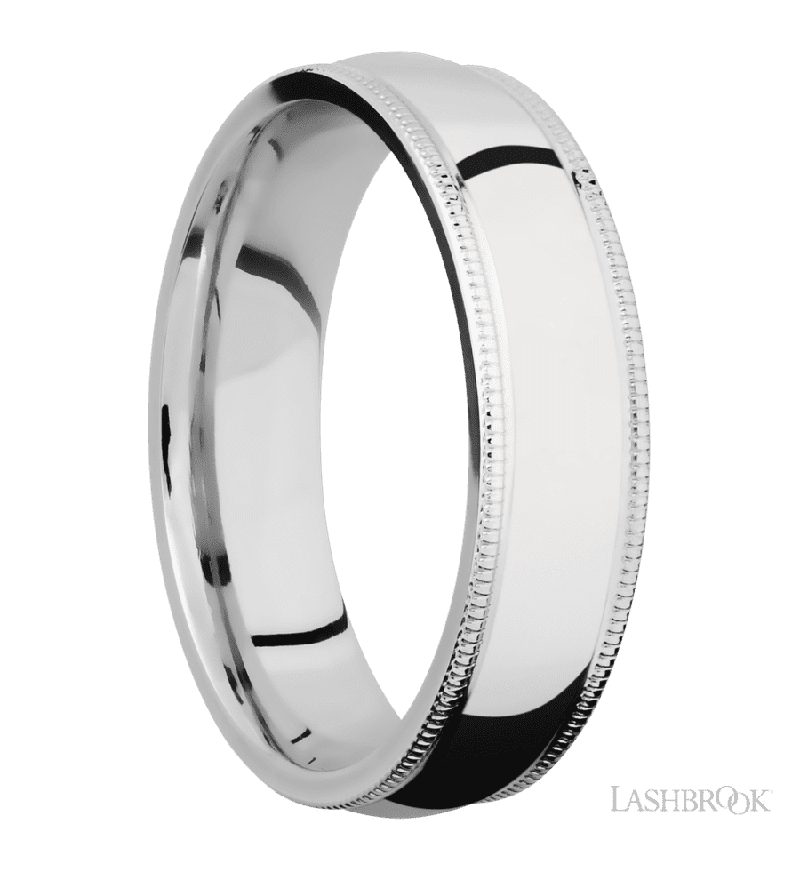 6 mm wide Domed Milgrain Edges 14K White Gold band.