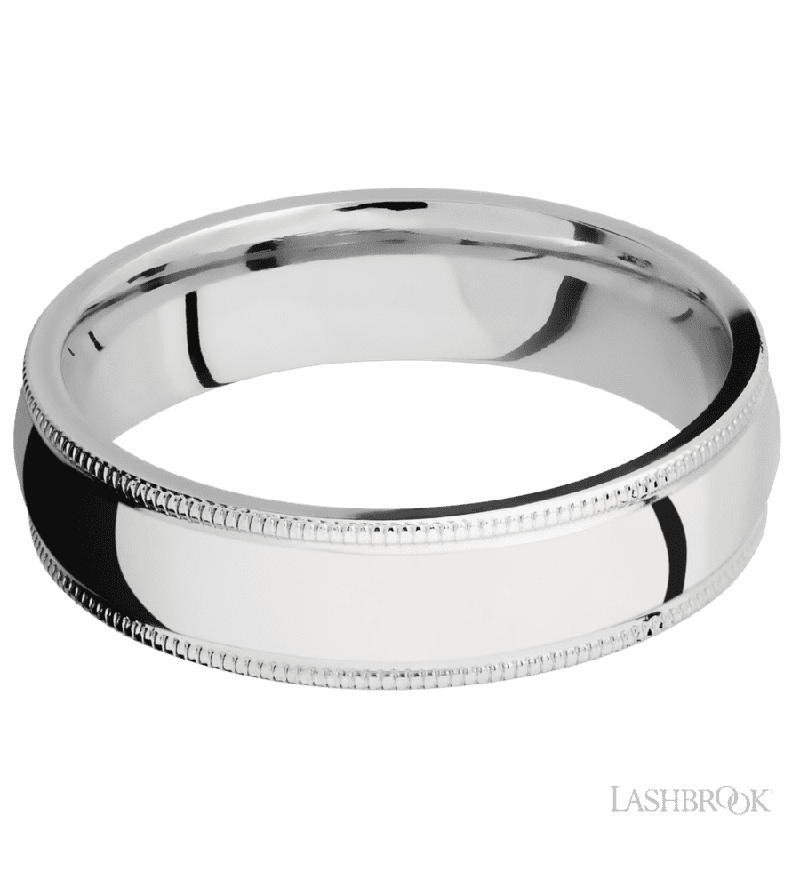 6 mm wide Domed Milgrain Edges 14K White Gold band.