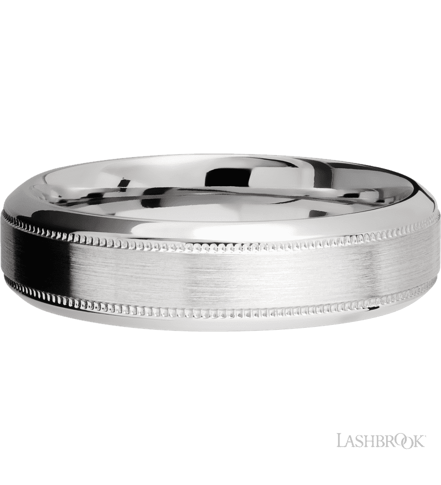 6 mm wide High Bevel Milgrain 14K White Gold band.