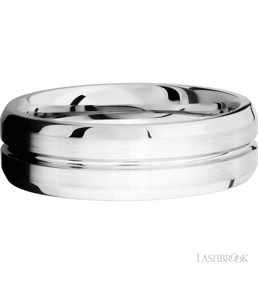 7 mm wide Beveled with Center Accent Groove 14K White Gold band.