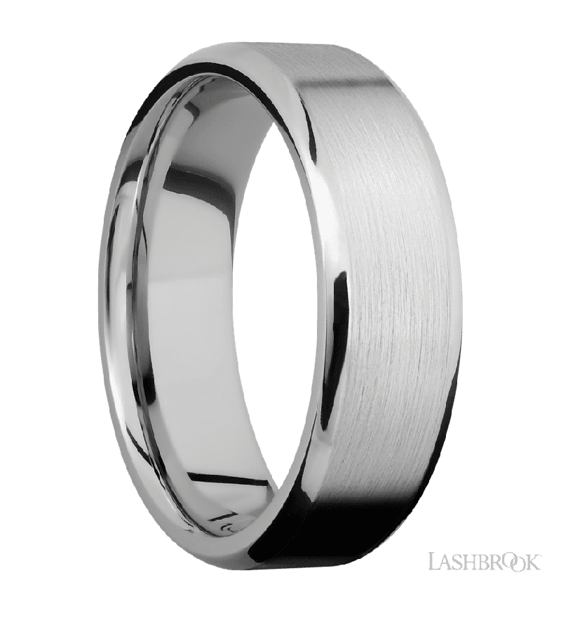 7 mm wide Beveled 14K White Gold band.