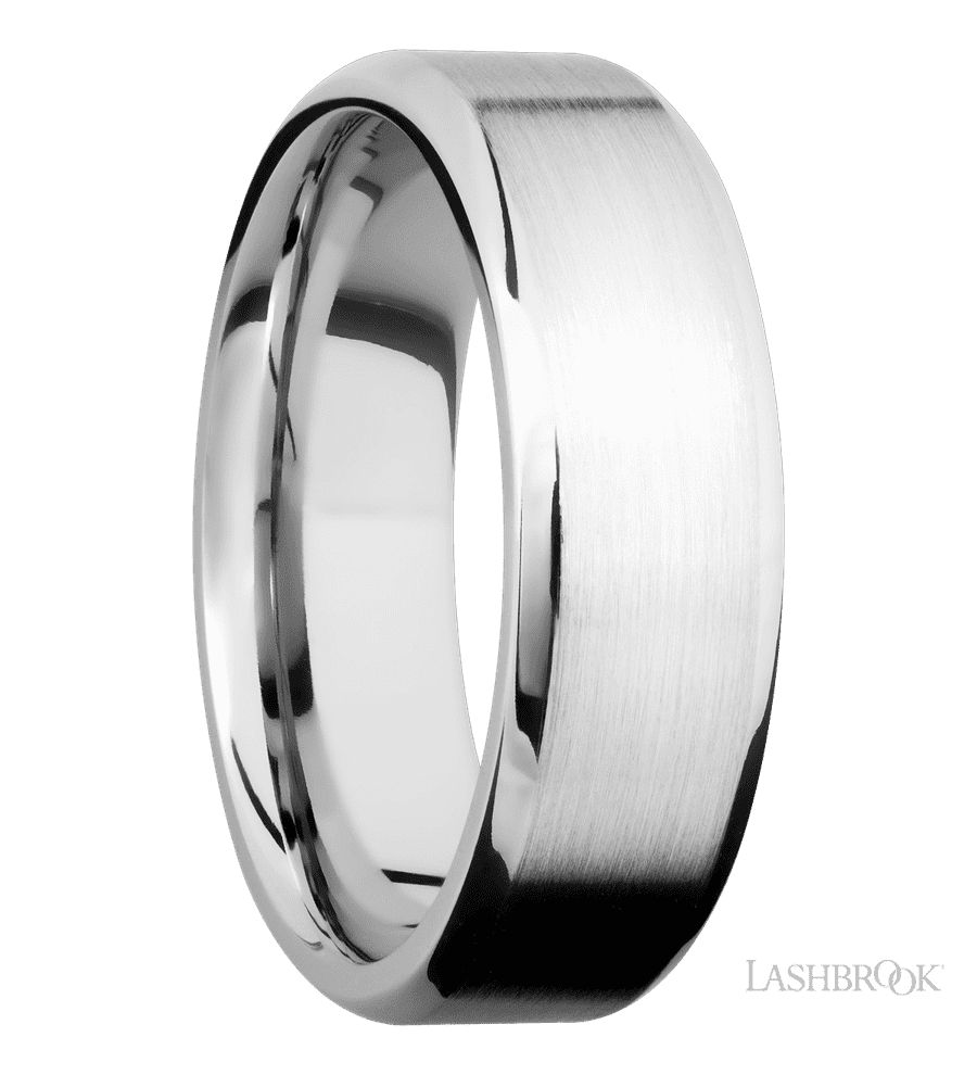 7 mm wide Beveled 14K White Gold band.