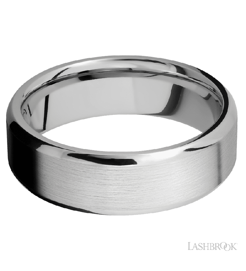 7 mm wide Beveled 14K White Gold band.