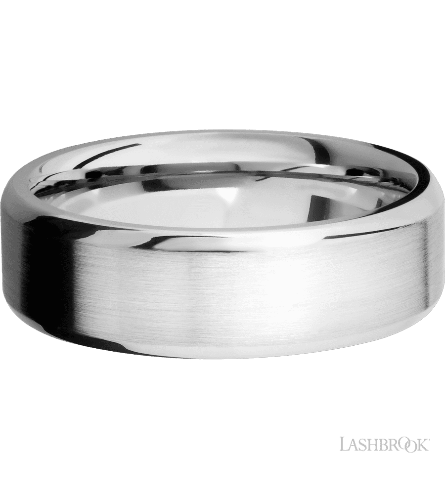 7 mm wide Beveled 14K White Gold band.