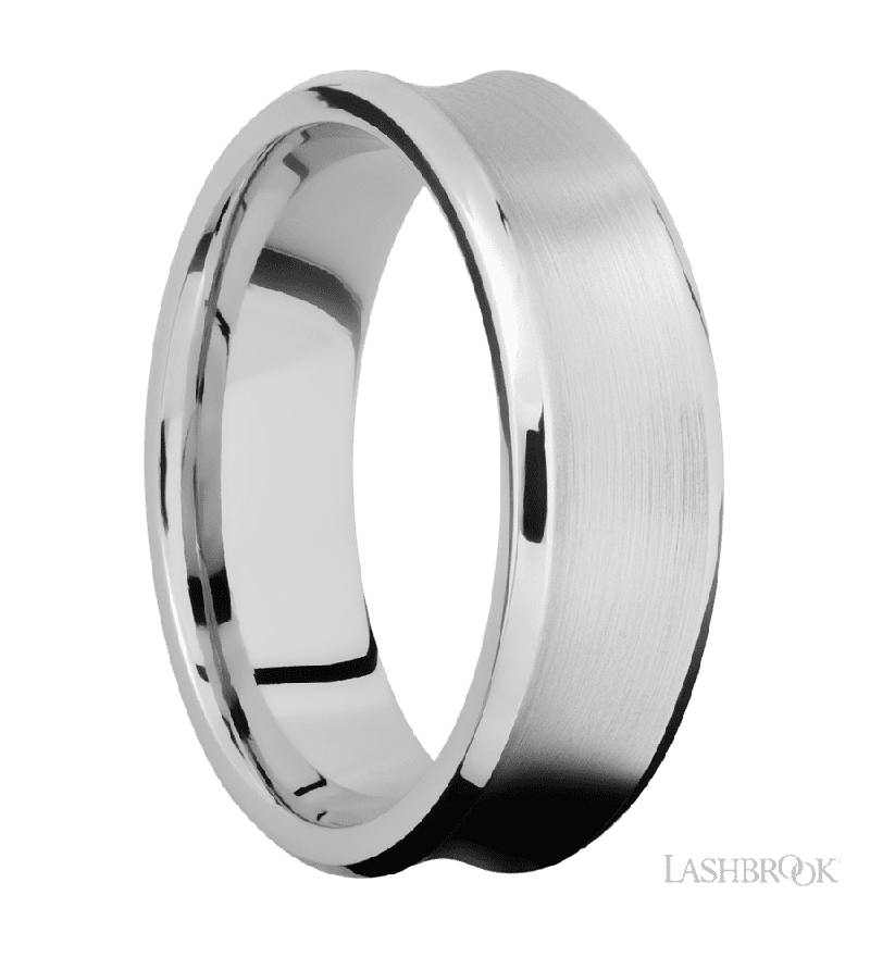 7 mm wide Concave Bevel 14K White Gold band.
