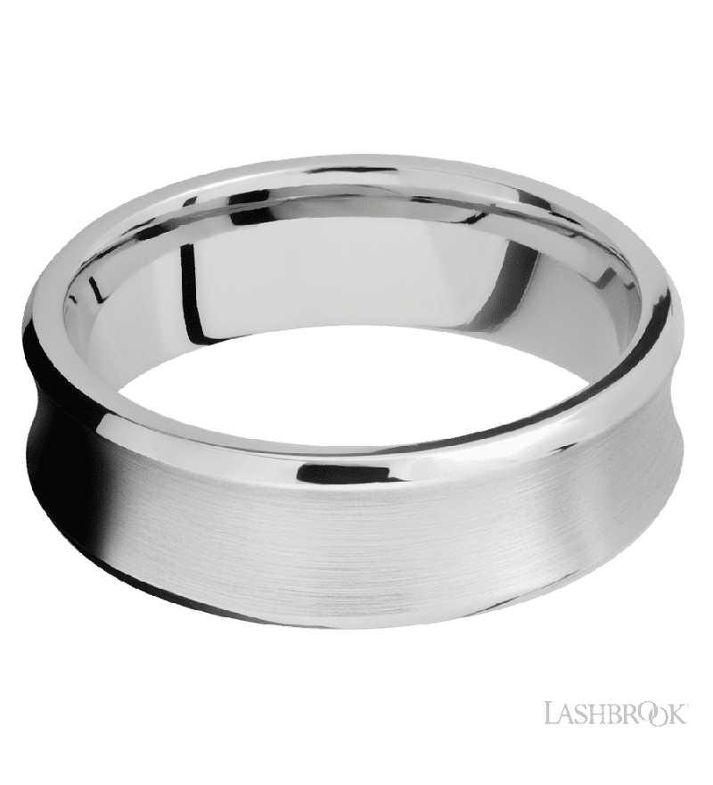 7 mm wide Concave Bevel 14K White Gold band.