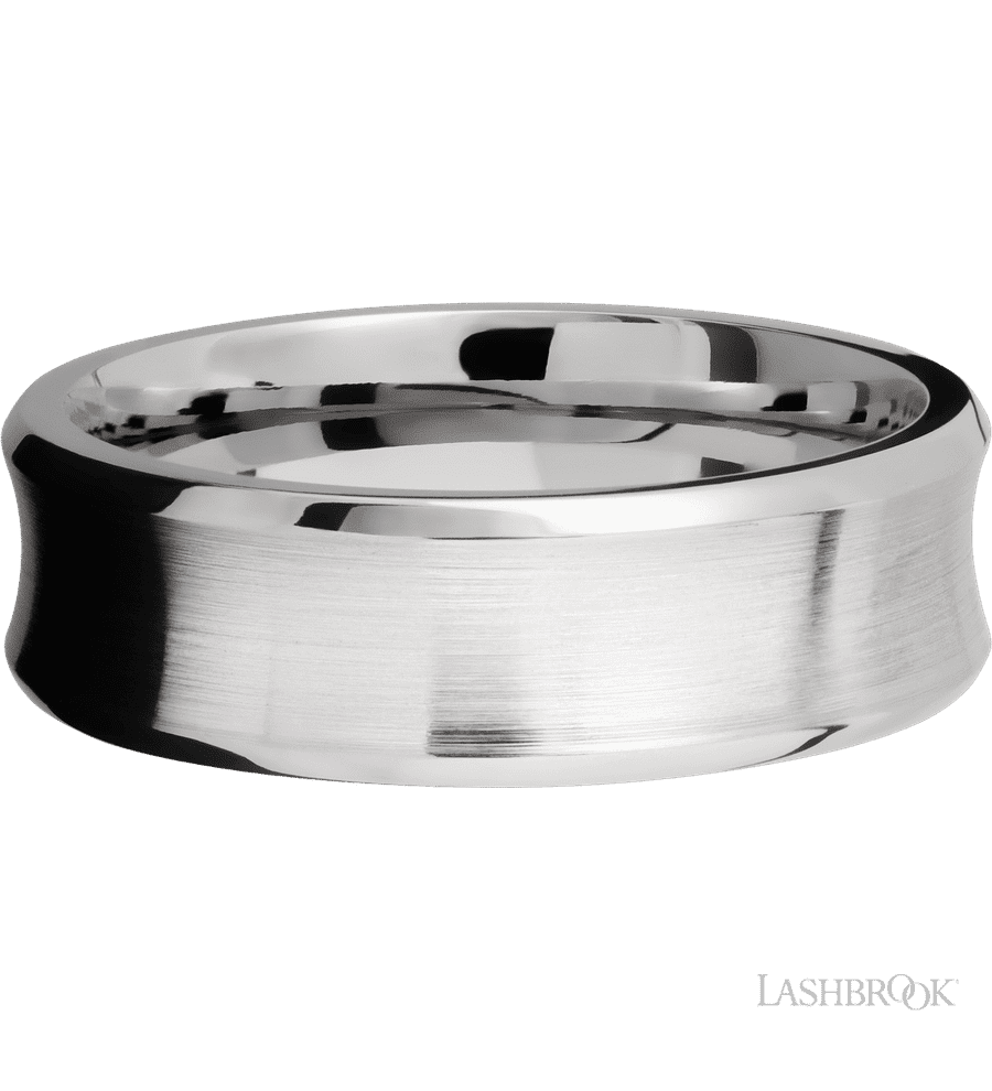 7 mm wide Concave Bevel 14K White Gold band.