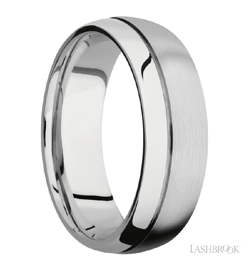 7 mm wide Domed with Off Center Accent Groove 14K White Gold band.