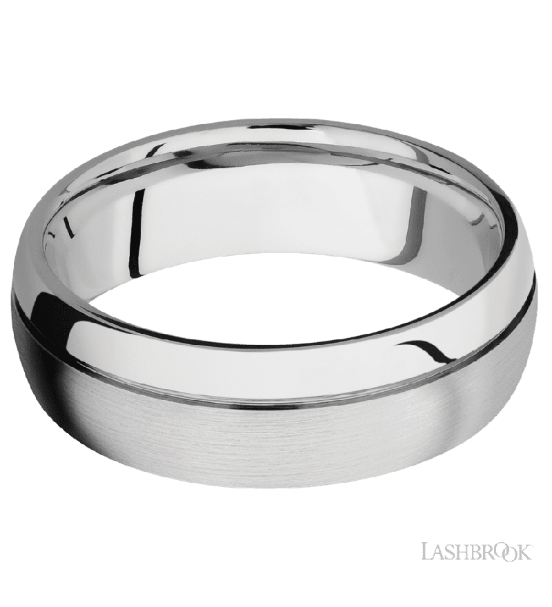 7 mm wide Domed with Off Center Accent Groove 14K White Gold band.