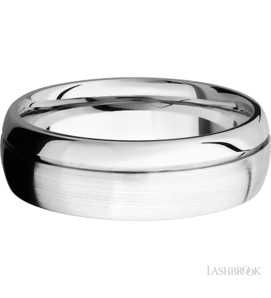 7 mm wide Domed with Off Center Accent Groove 14K White Gold band.