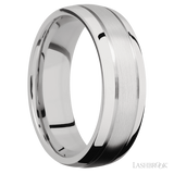 7 mm wide Domed with two accent grooves 14K White Gold band.