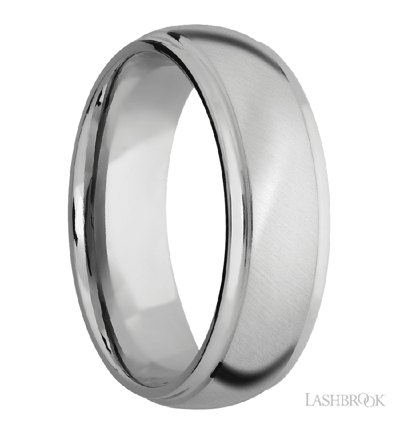 7 mm wide Domed Stepped Down Edges 14K White Gold band.