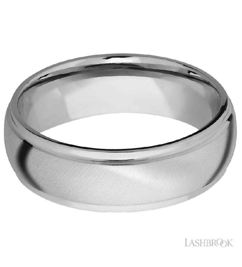 7 mm wide Domed Stepped Down Edges 14K White Gold band.