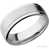 7 mm wide Flat Stepped Edges Milgrain 14K White Gold band.