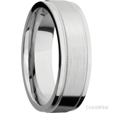 7 mm wide Flat Stepped Edges Milgrain 14K White Gold band.