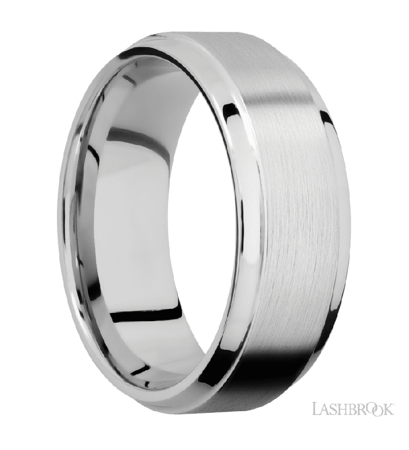8 mm wide Stepped Bevel 14K White Gold band.