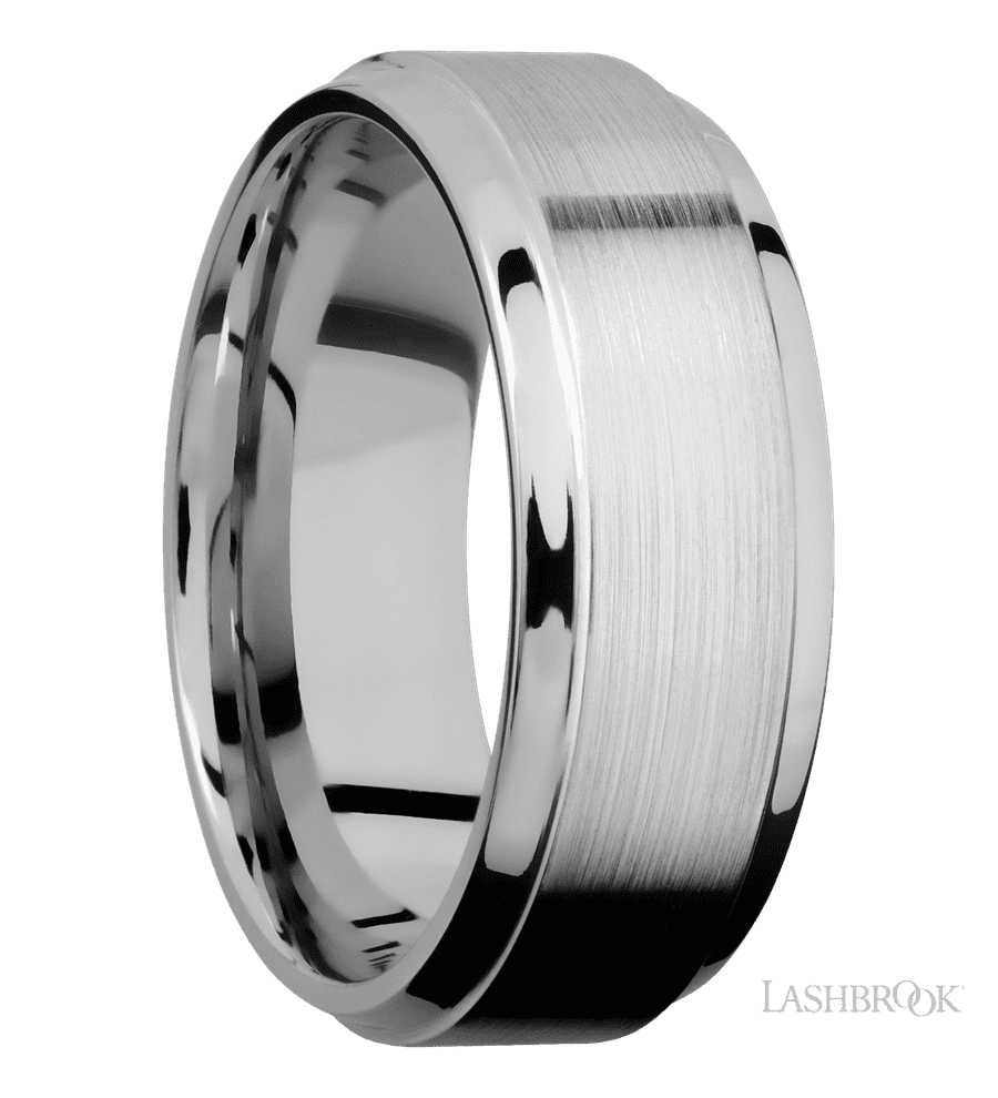 8 mm wide Stepped Bevel 14K White Gold band.