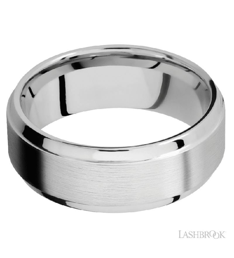 8 mm wide Stepped Bevel 14K White Gold band.