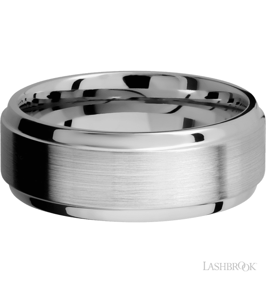 8 mm wide Stepped Bevel 14K White Gold band.