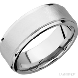 8 mm wide Flat Grooved Edges 14K White Gold band.
