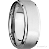 8 mm wide Flat Grooved Edges 14K White Gold band.