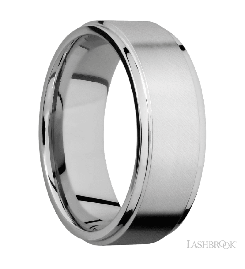 8 mm wide Flat Grooved Edges 14K White Gold band.