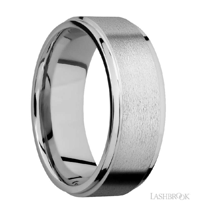 8 mm wide Flat Grooved Edges 14K White Gold band.